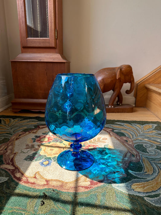 VTG Large 12.25” Empoli Murano Diamond Optic Aqua Glass Vintage MCM Mid Century