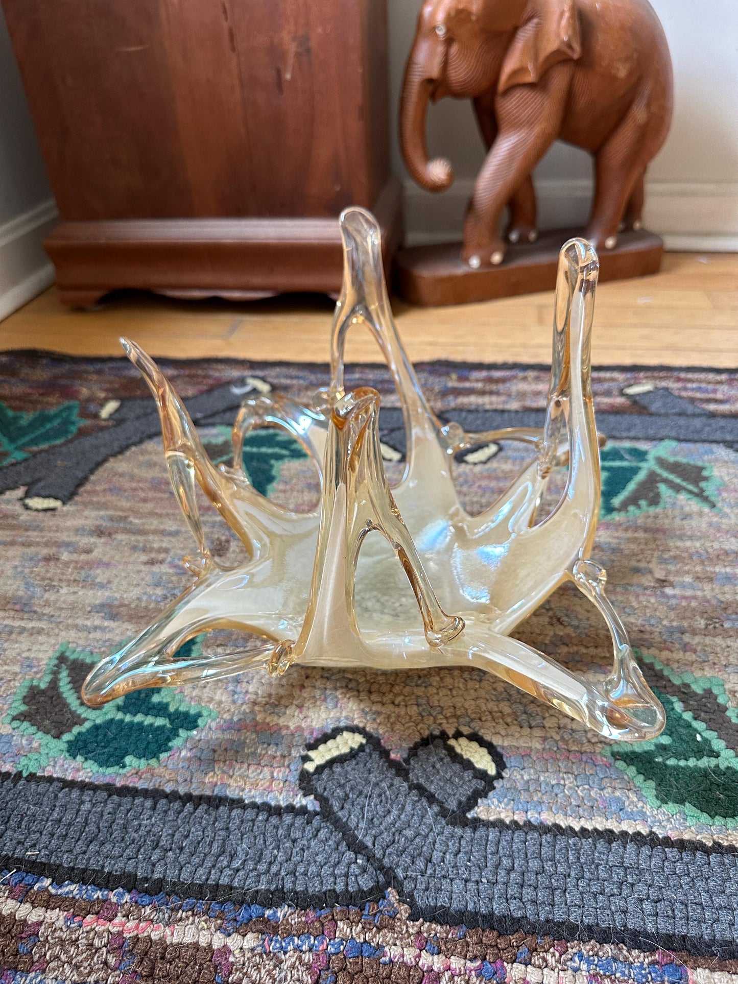 Vintage Murano Style Art Glass Bowl: Free Form Open Work