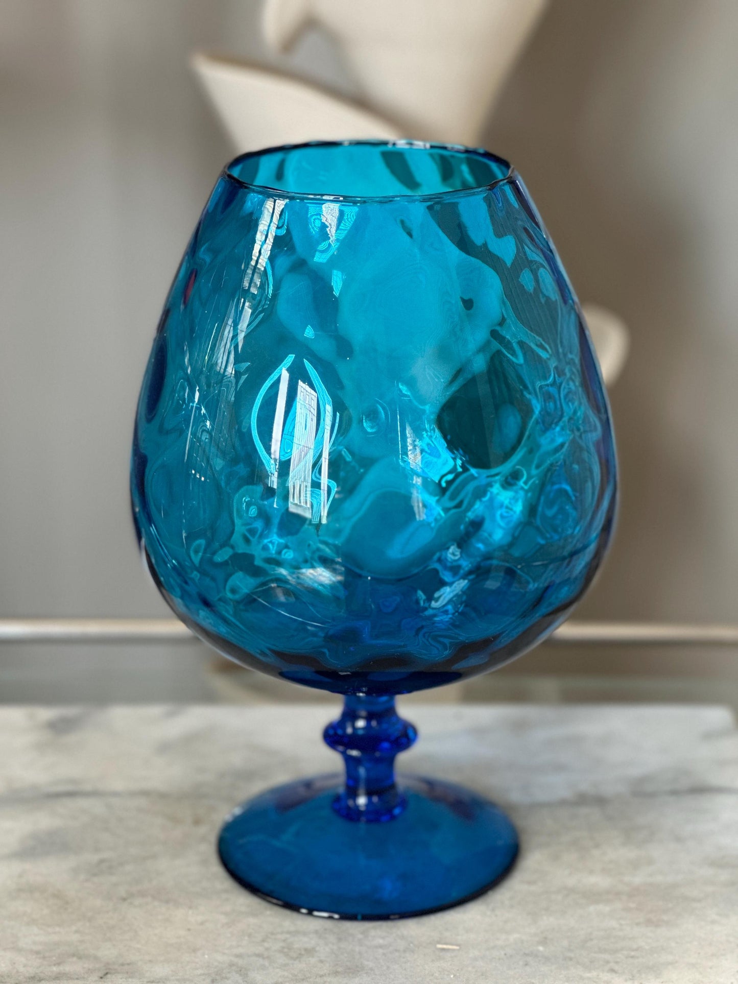 VTG Large 12.25” Empoli Murano Diamond Optic Aqua Glass Vintage MCM Mid Century