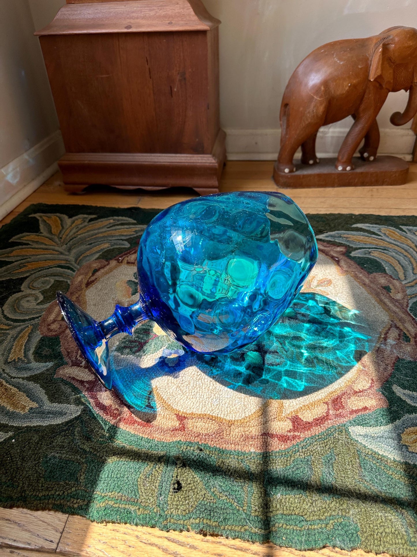 VTG Large 12.25” Empoli Murano Diamond Optic Aqua Glass Vintage MCM Mid Century