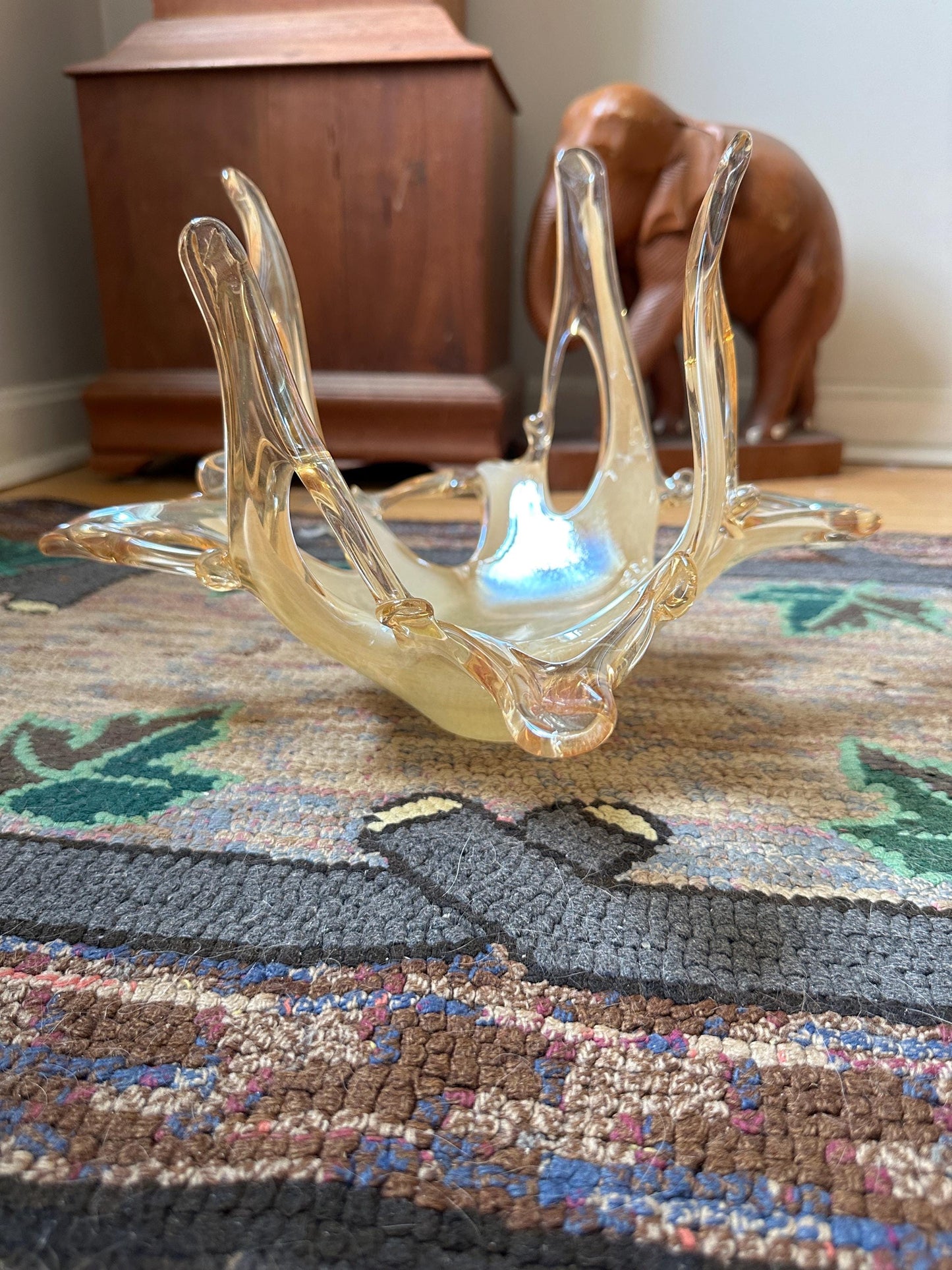 Vintage Murano Style Art Glass Bowl: Free Form Open Work