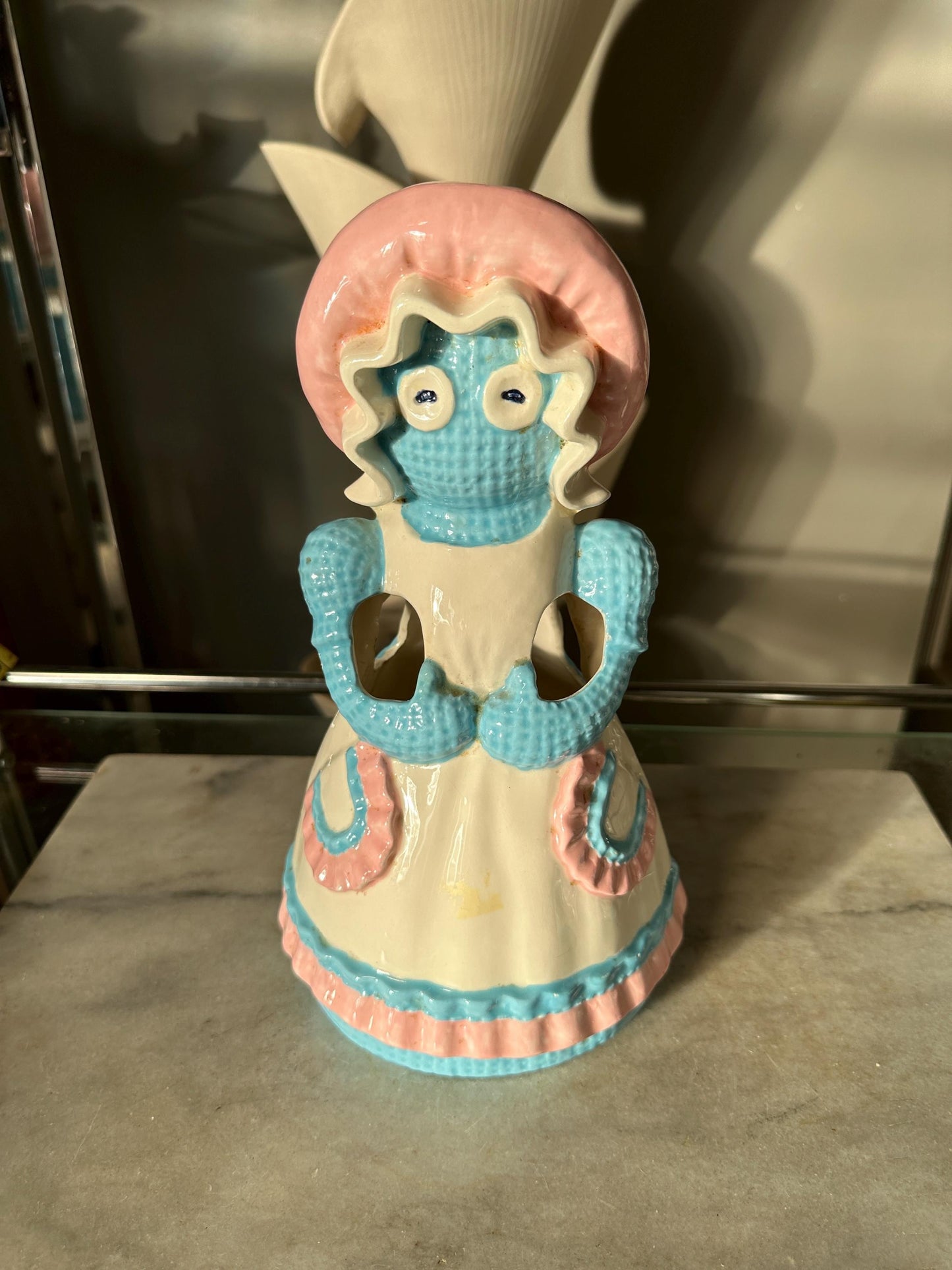 Vintage 1970s Sittre Ceramic Rag Doll Kitchen Set: Utensil Holder, Napkin Holder, Spoon Rest