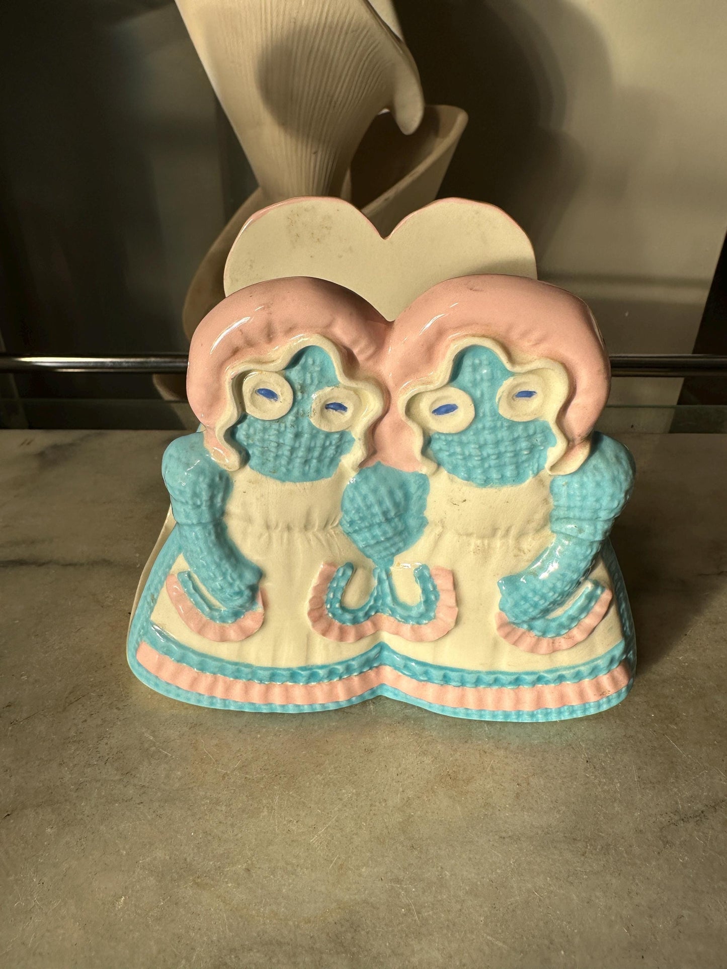 Vintage 1970s Sittre Ceramic Rag Doll Kitchen Set: Utensil Holder, Napkin Holder, Spoon Rest