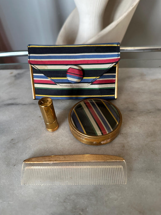 Vintage Rex Fifth Avenue Mini Clutch Set: Striped Grossgrain, 1950s Compact
