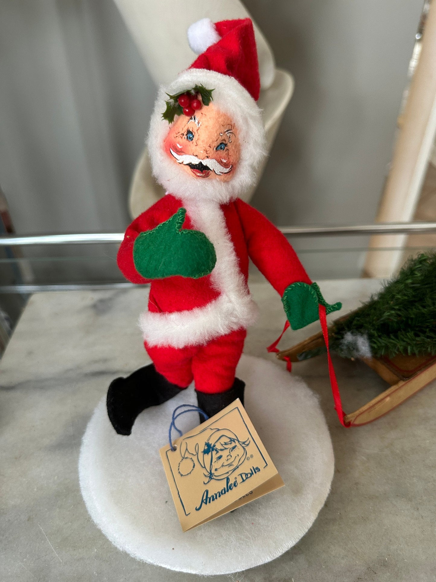 1994 Annalee Santa pulling sleigh with tree