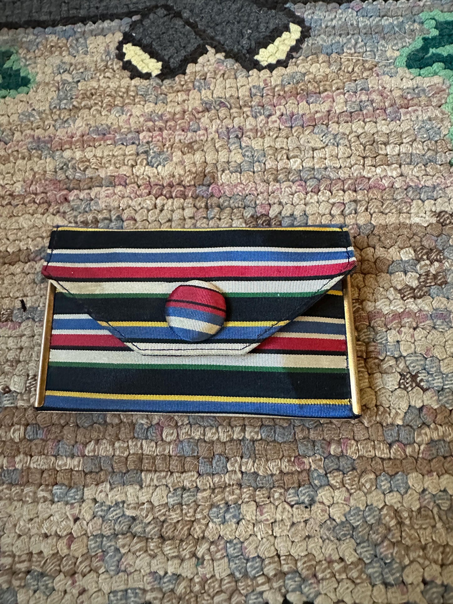 Vintage Rex Fifth Avenue Mini Clutch Set: Striped Grossgrain, 1950s Compact