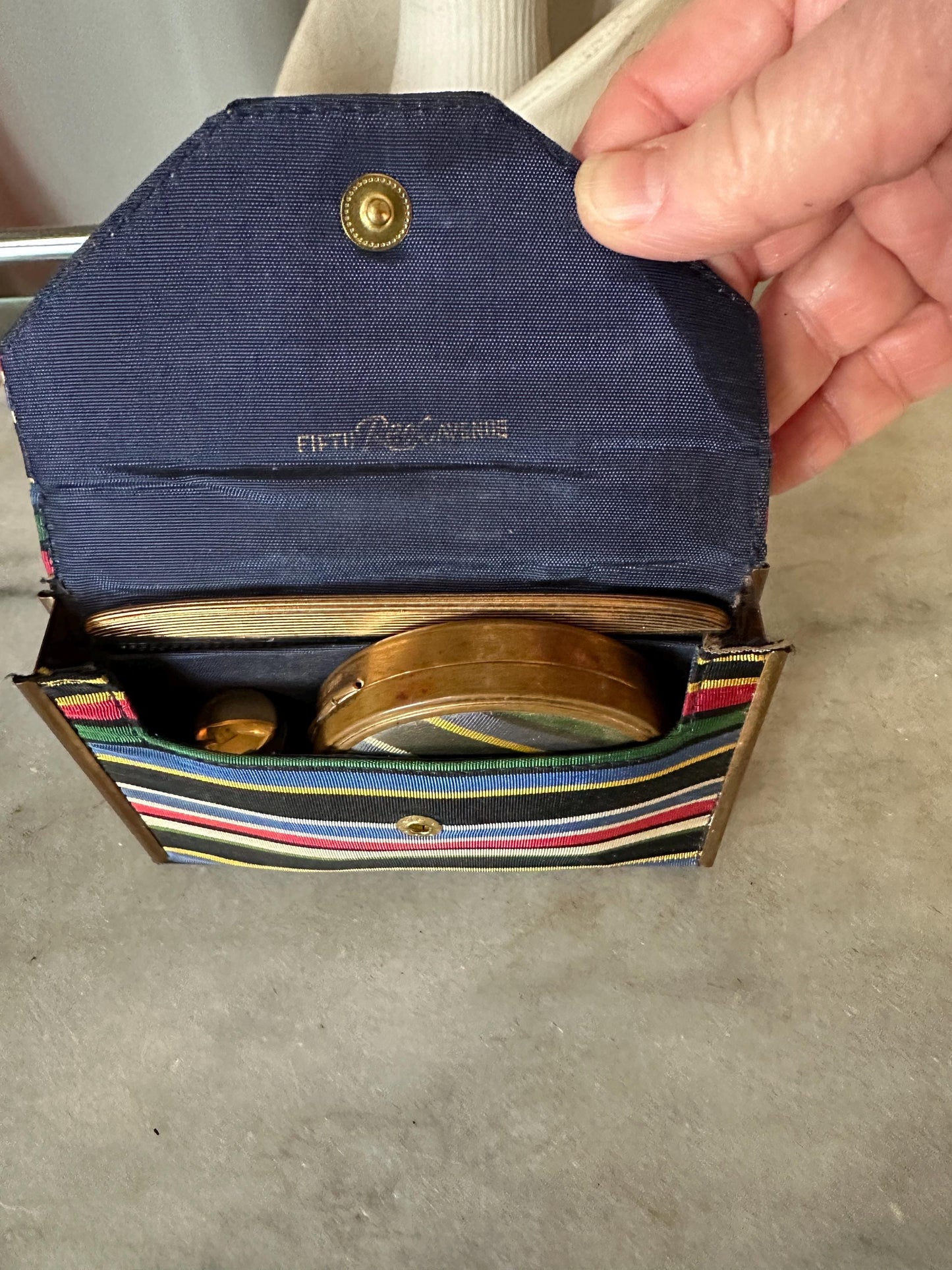 Vintage Rex Fifth Avenue Mini Clutch Set: Striped Grossgrain, 1950s Compact
