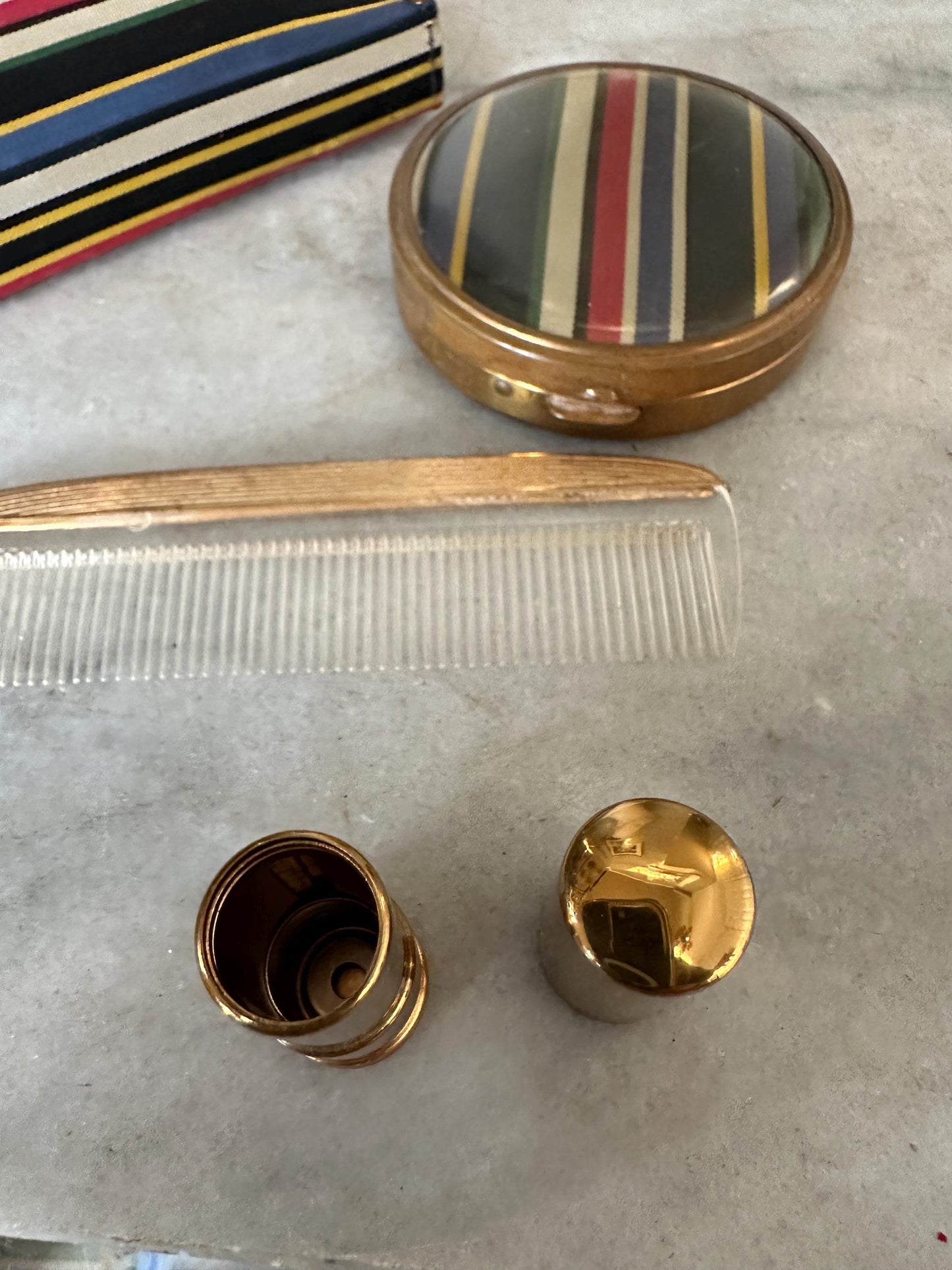 Vintage Rex Fifth Avenue Mini Clutch Set: Striped Grossgrain, 1950s Compact