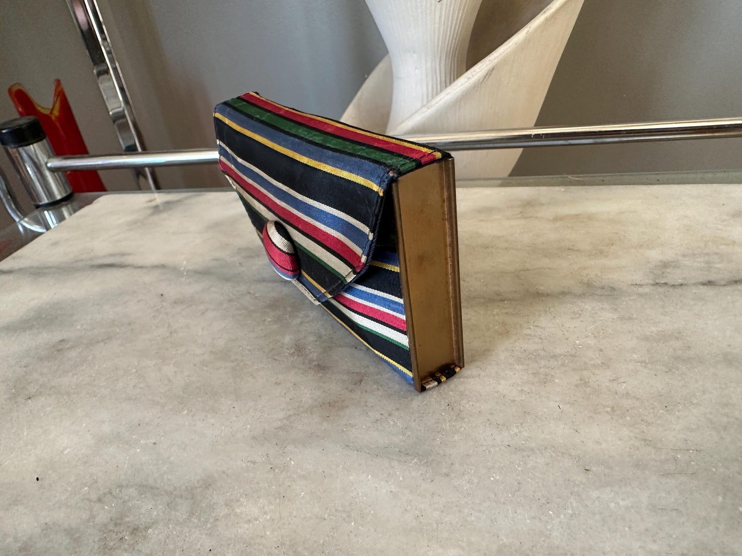 Vintage Rex Fifth Avenue Mini Clutch Set: Striped Grossgrain, 1950s Compact