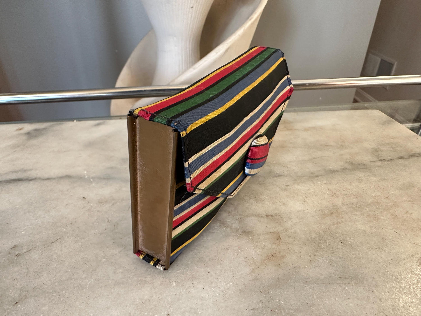 Vintage Rex Fifth Avenue Mini Clutch Set: Striped Grossgrain, 1950s Compact