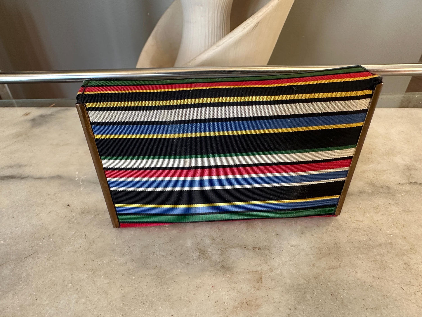 Vintage Rex Fifth Avenue Mini Clutch Set: Striped Grossgrain, 1950s Compact