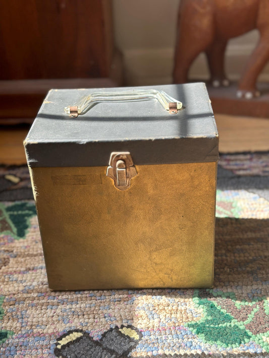Vintage Green & Gold 45 RPM Record Case with 70 Vinyl Records