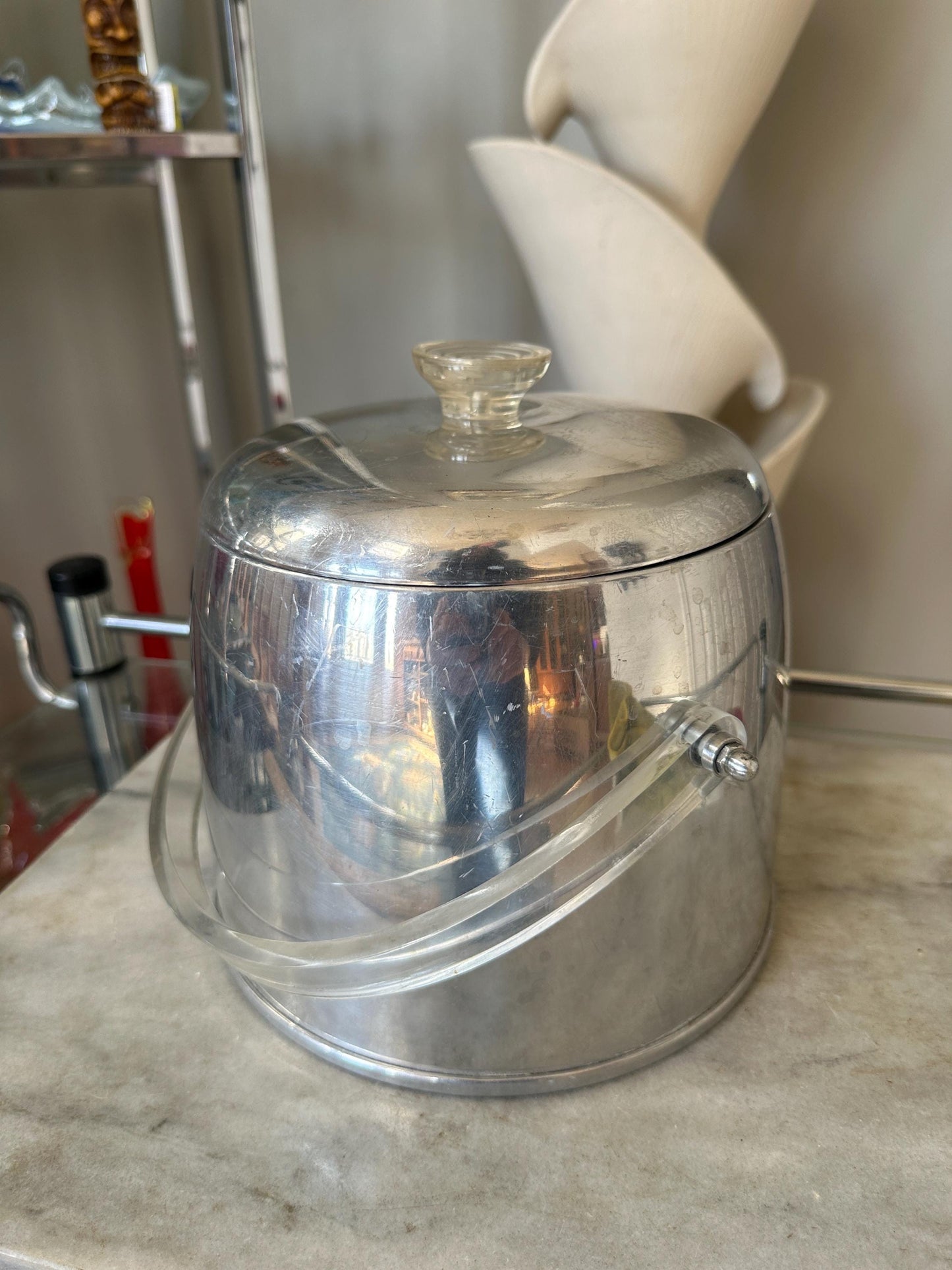 1950's Kromex Chrome Ice Bucket-MCM-Barware-Aluminum-Mid Century-Bar-Cocktails-Drinkware-Atomic-Bar Cart Accessories-Wine Cooler-Chiller