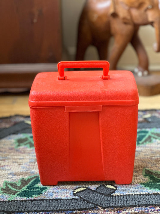 Vintage Orange 45 RPM Record Carrier Box with 50 Vinyl Records