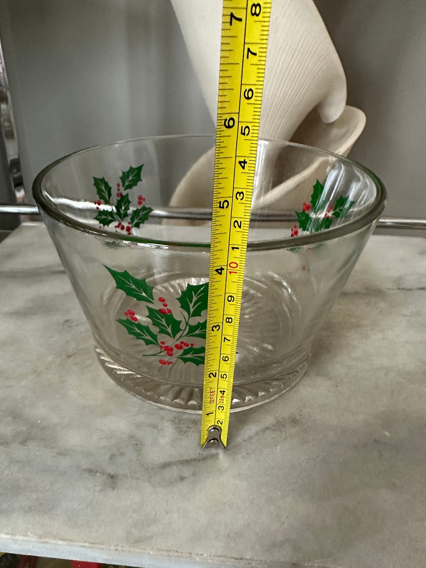 Vintage Indiana Glass Christmas Holly Berry Set: Punch Bowl & Tumblers