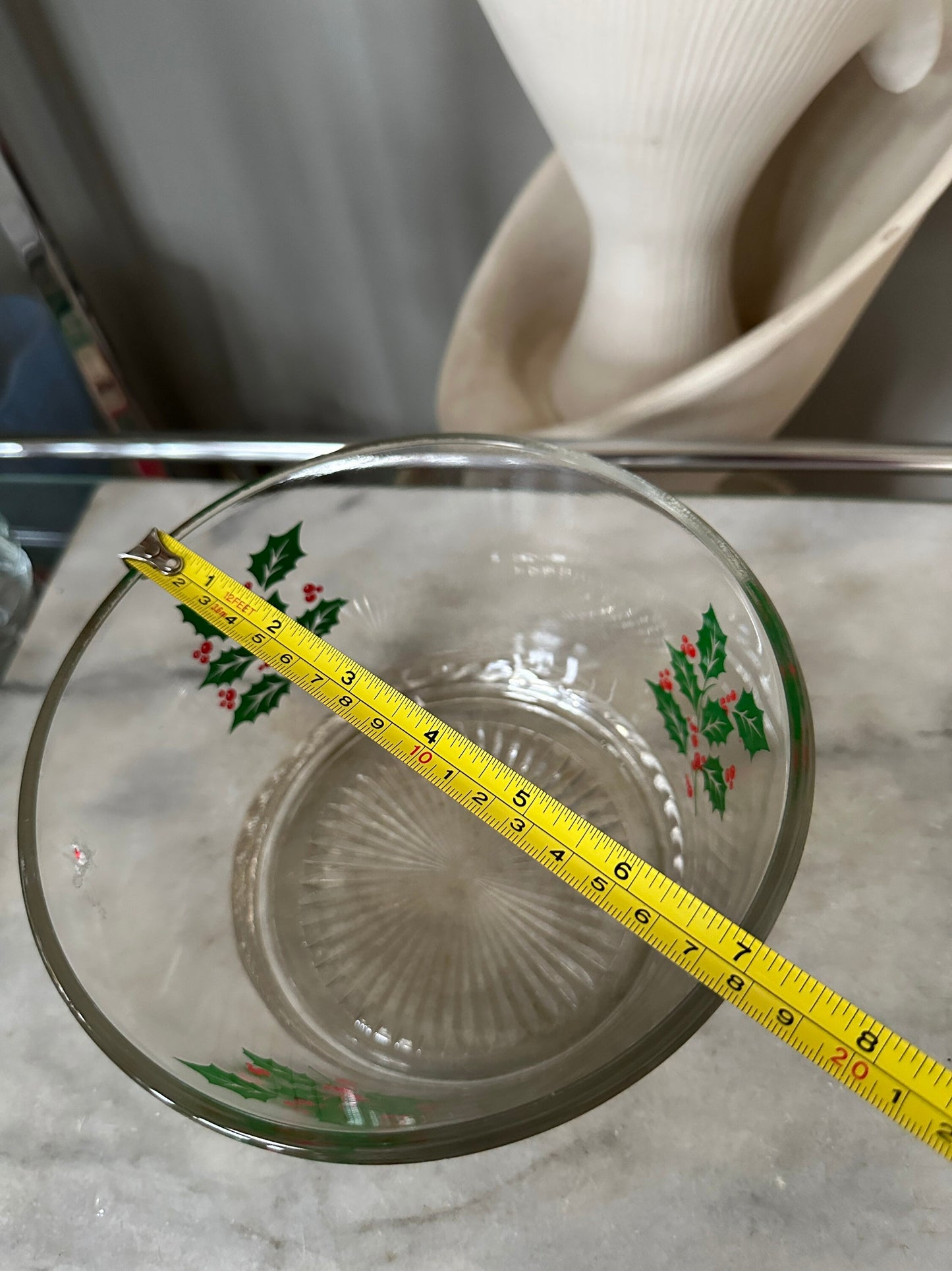 Vintage Indiana Glass Christmas Holly Berry Set: Punch Bowl & Tumblers