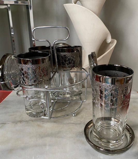MCM Silver Ombre Highball Glasses with Trojan Coasters & Caddy