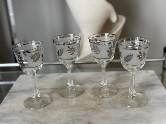 Vintage Libbey Silver Foliage Stemmed Glasses, a Set of 4