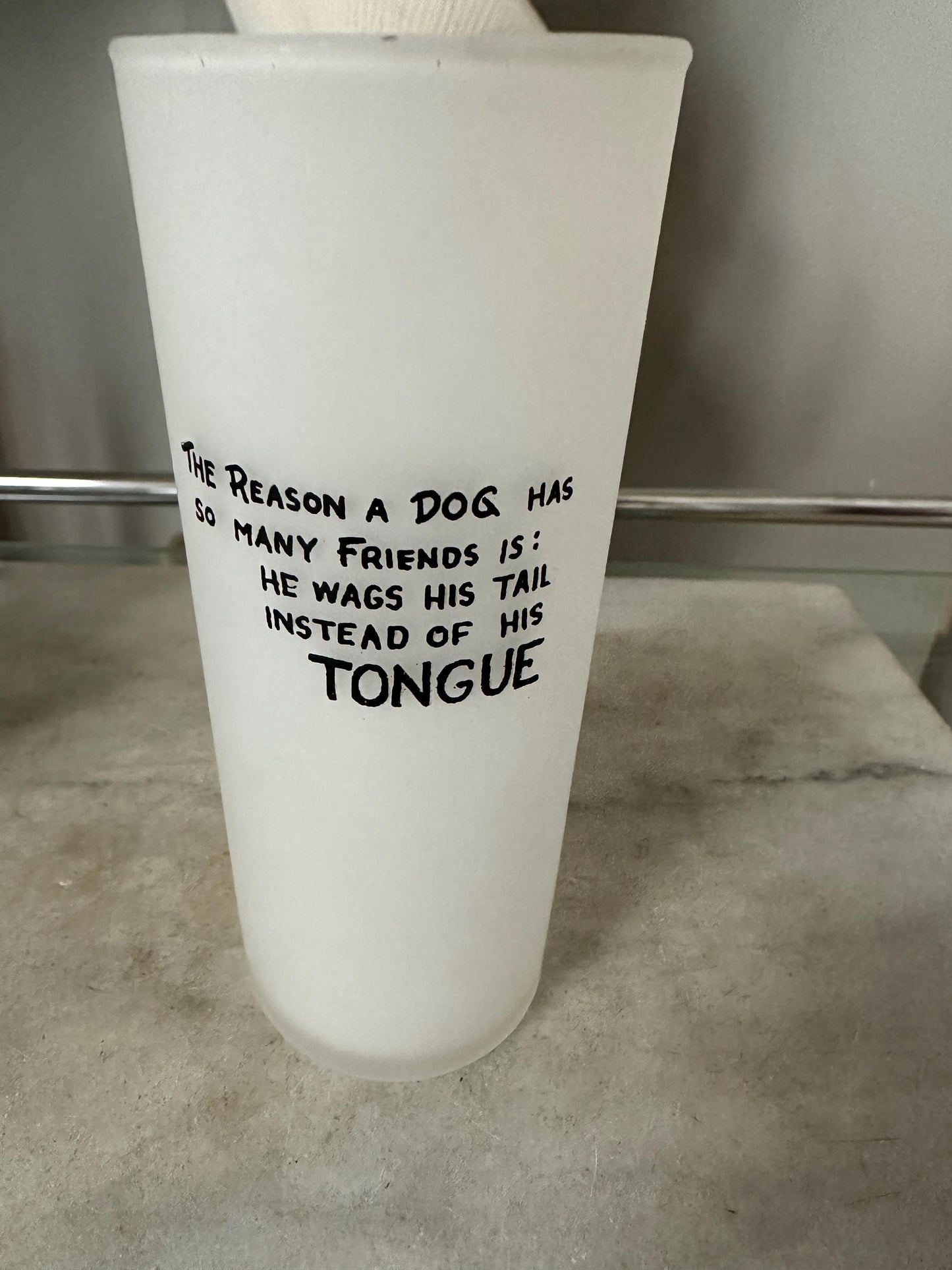 MCM Frosted Tom Collins Glasses: Retro Joke Sayings, Set of 6