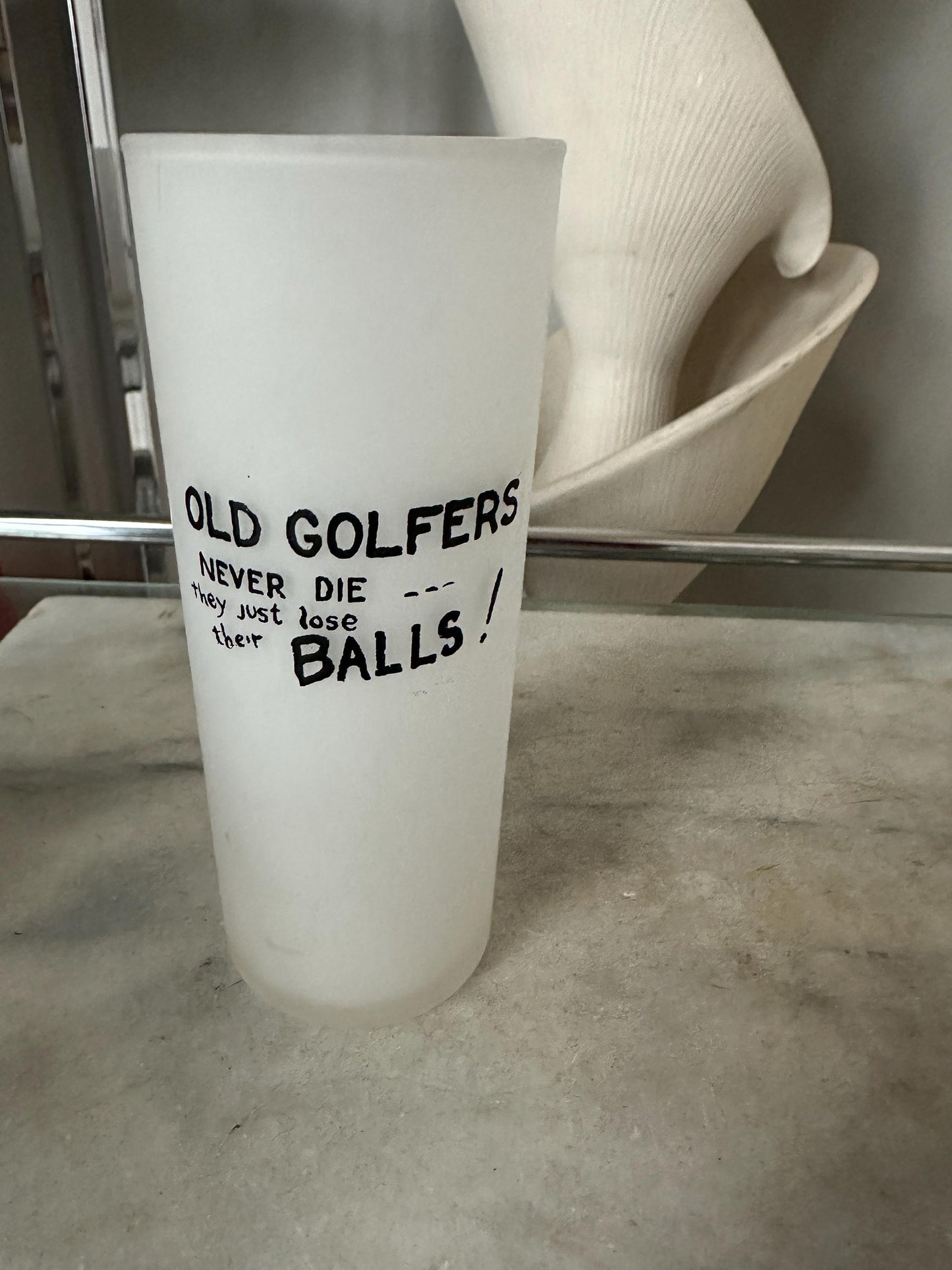 MCM Frosted Tom Collins Glasses: Retro Joke Sayings, Set of 6