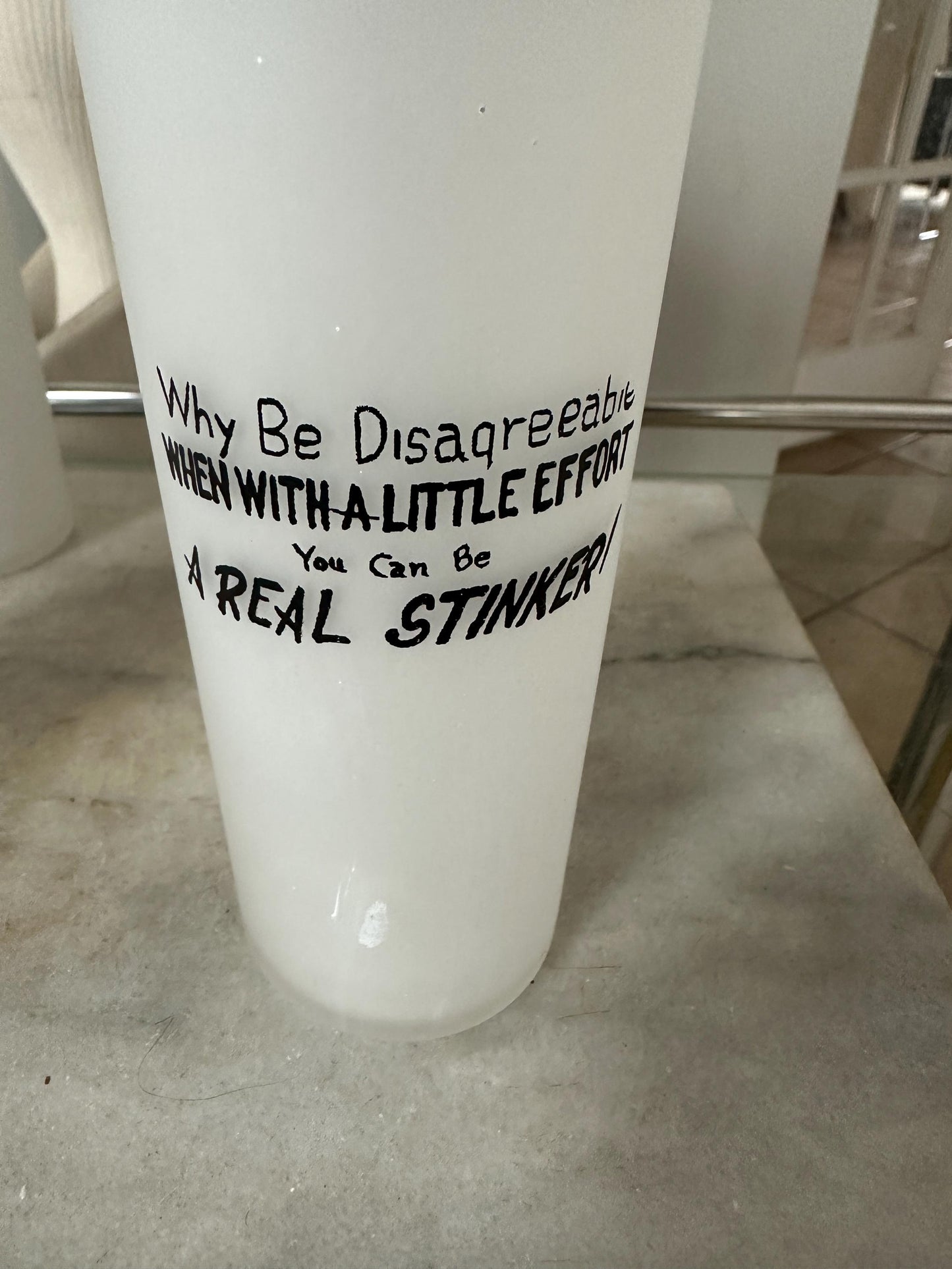MCM Frosted Tom Collins Glasses: Retro Joke Sayings, Set of 6