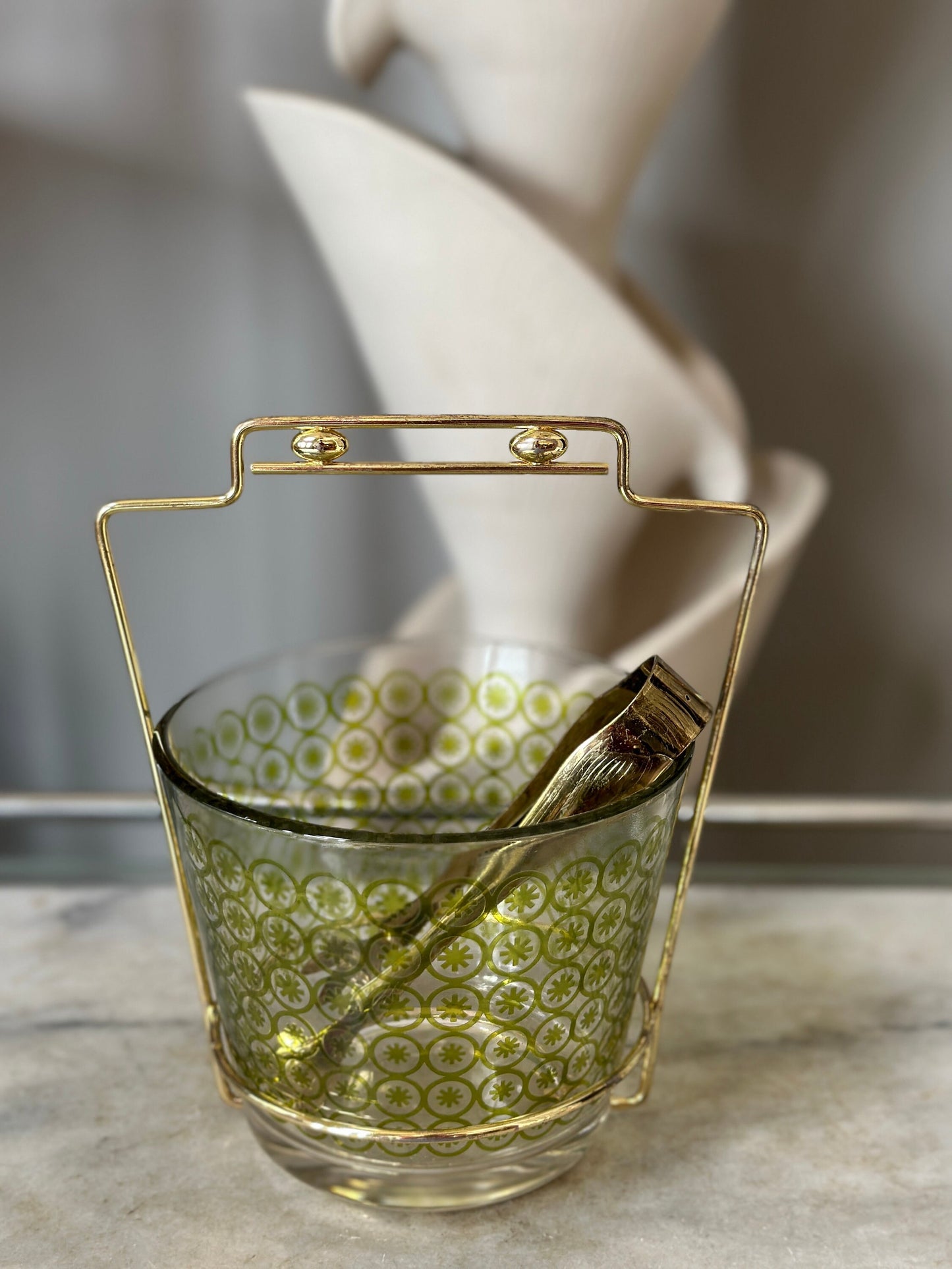 Mid Century Modern Vintage MCM Crystal Classics Snack-Ice Bucket Set by Jeannette Glass Co.