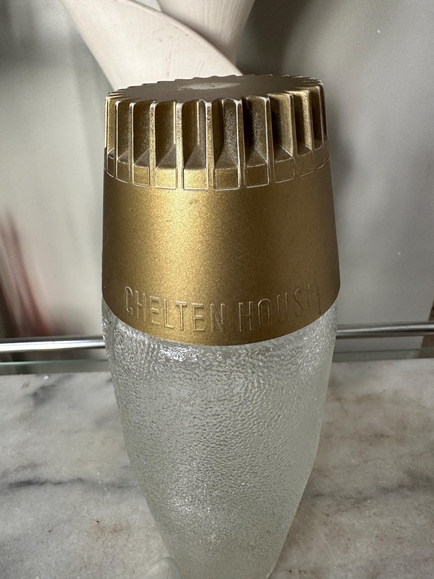 Mid Century Modern Frosted Glass Cocktail Shaker with MCM Shot Glass