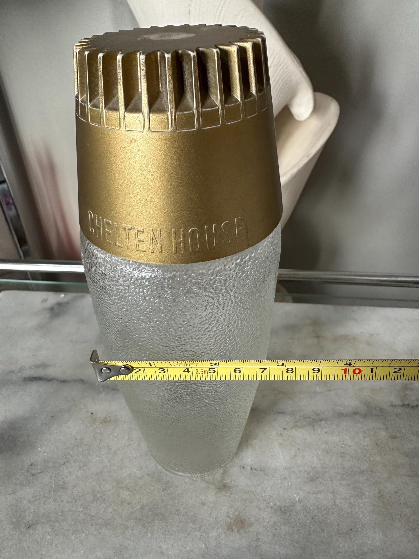 Mid Century Modern Frosted Glass Cocktail Shaker with MCM Shot Glass