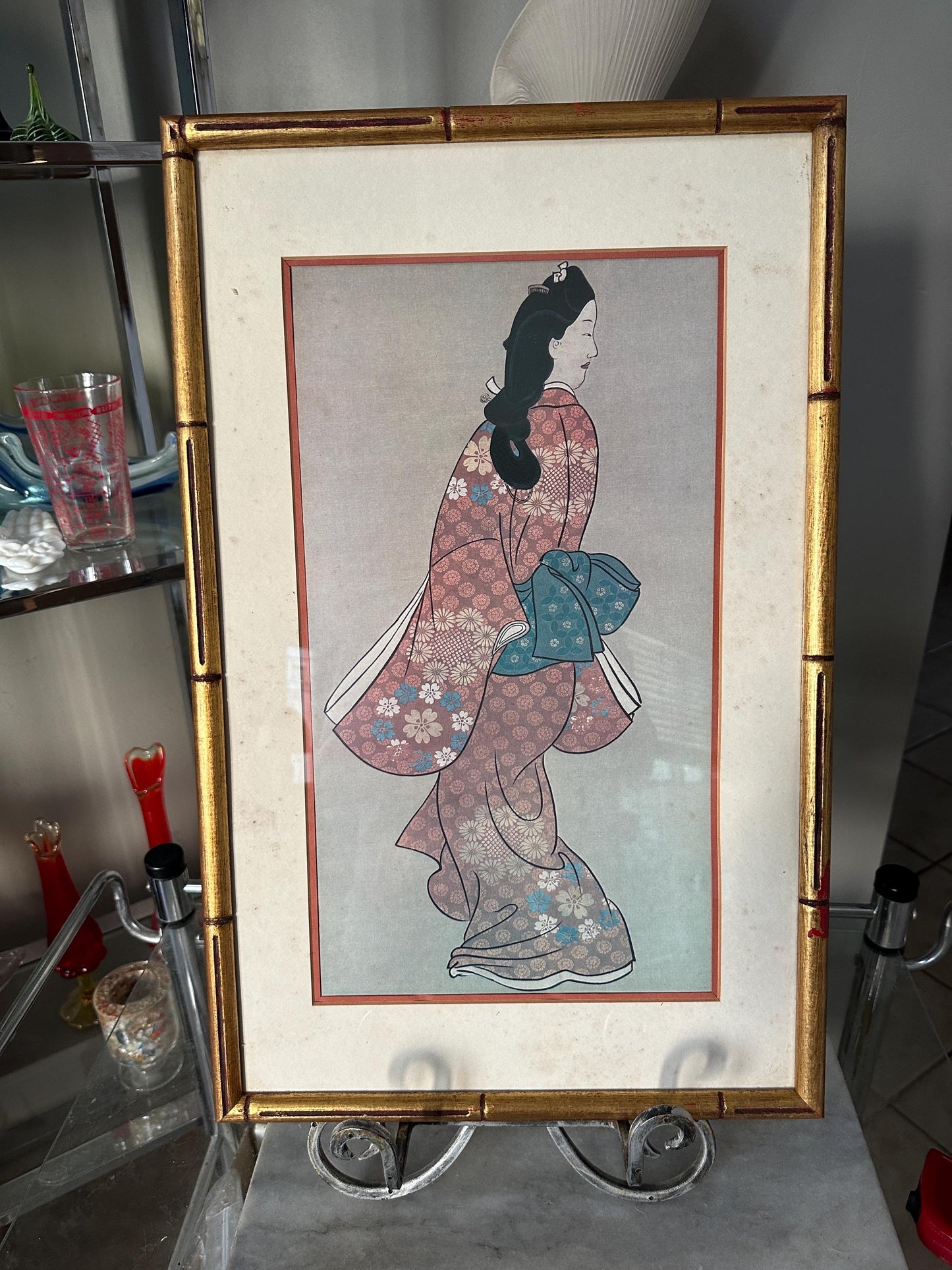 Hishikawa Moronobu Geisha Print: Japanese Woodblock Art, Framed