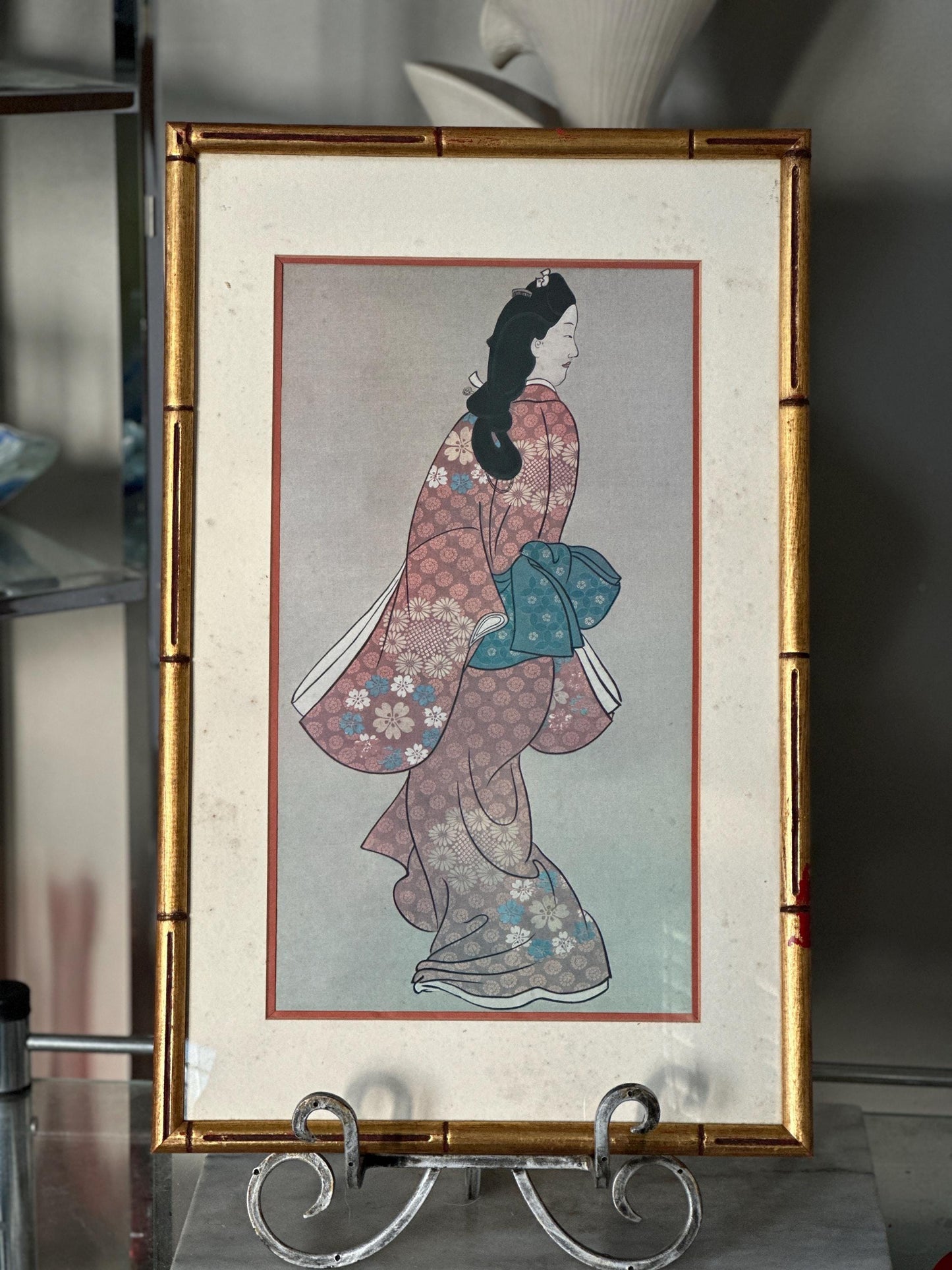 Hishikawa Moronobu Geisha Print: Japanese Woodblock Art, Framed