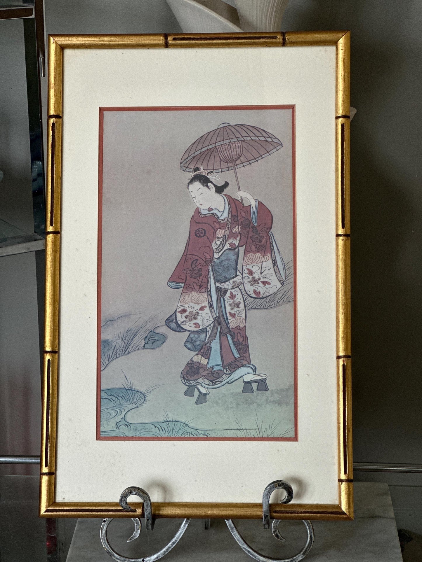 Ukiyo-e Woodblock Print: Woman with Umbrella - Torii Kiyonobu Reproduction