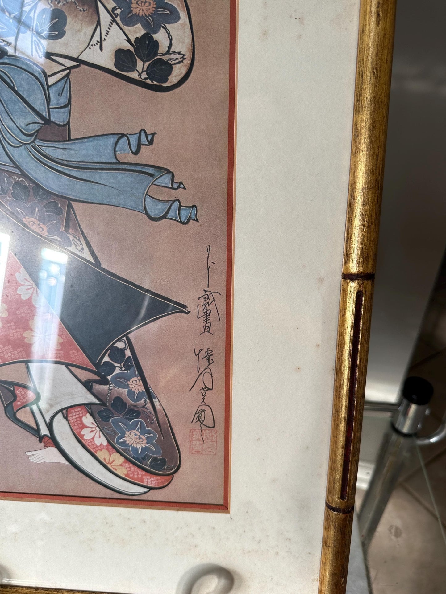 Japanese Geisha Woodblock Print Reproduction - Framed Ukiyo-e Art