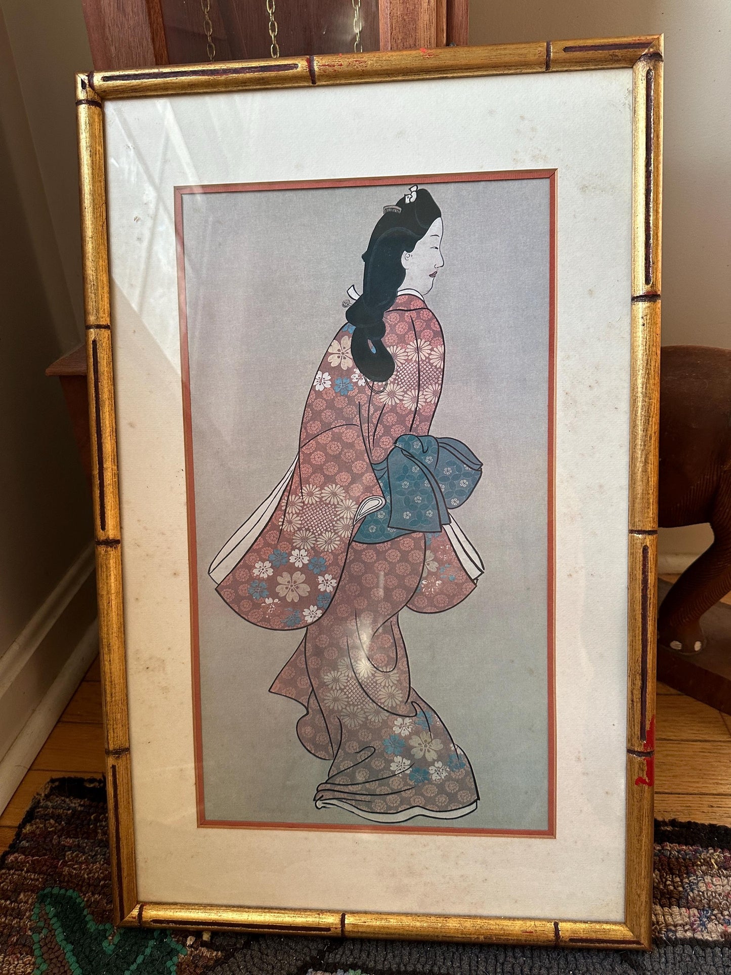Hishikawa Moronobu Geisha Print: Japanese Woodblock Art, Framed