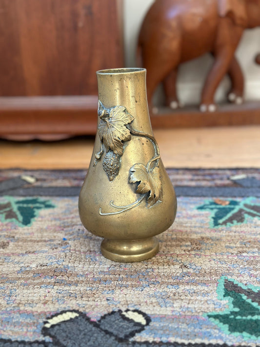 Art Deco Japanese Bronze Raised Fig and Leaves Vase