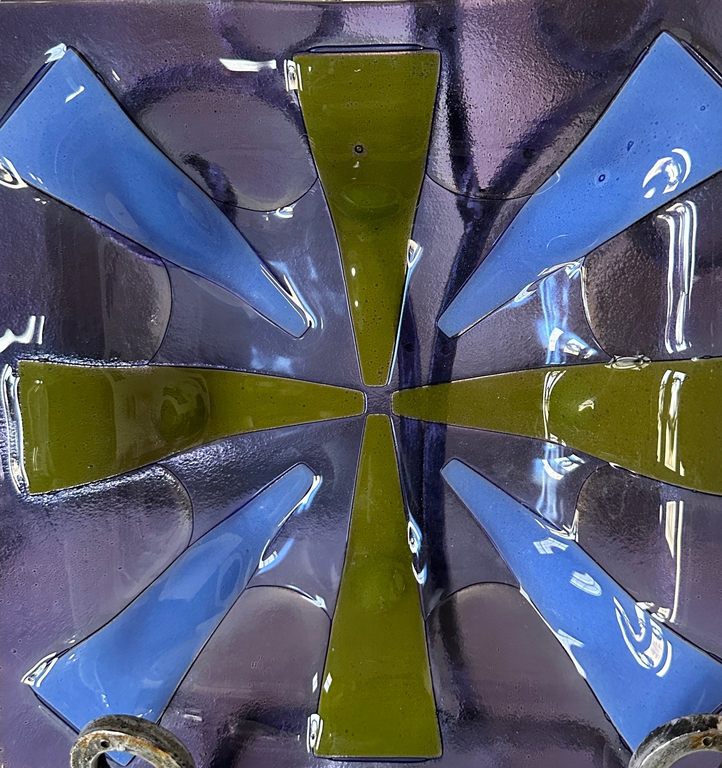 Vintage Higgins Glass Plate: Mid Century Modern Purple Green Sunburst Tray