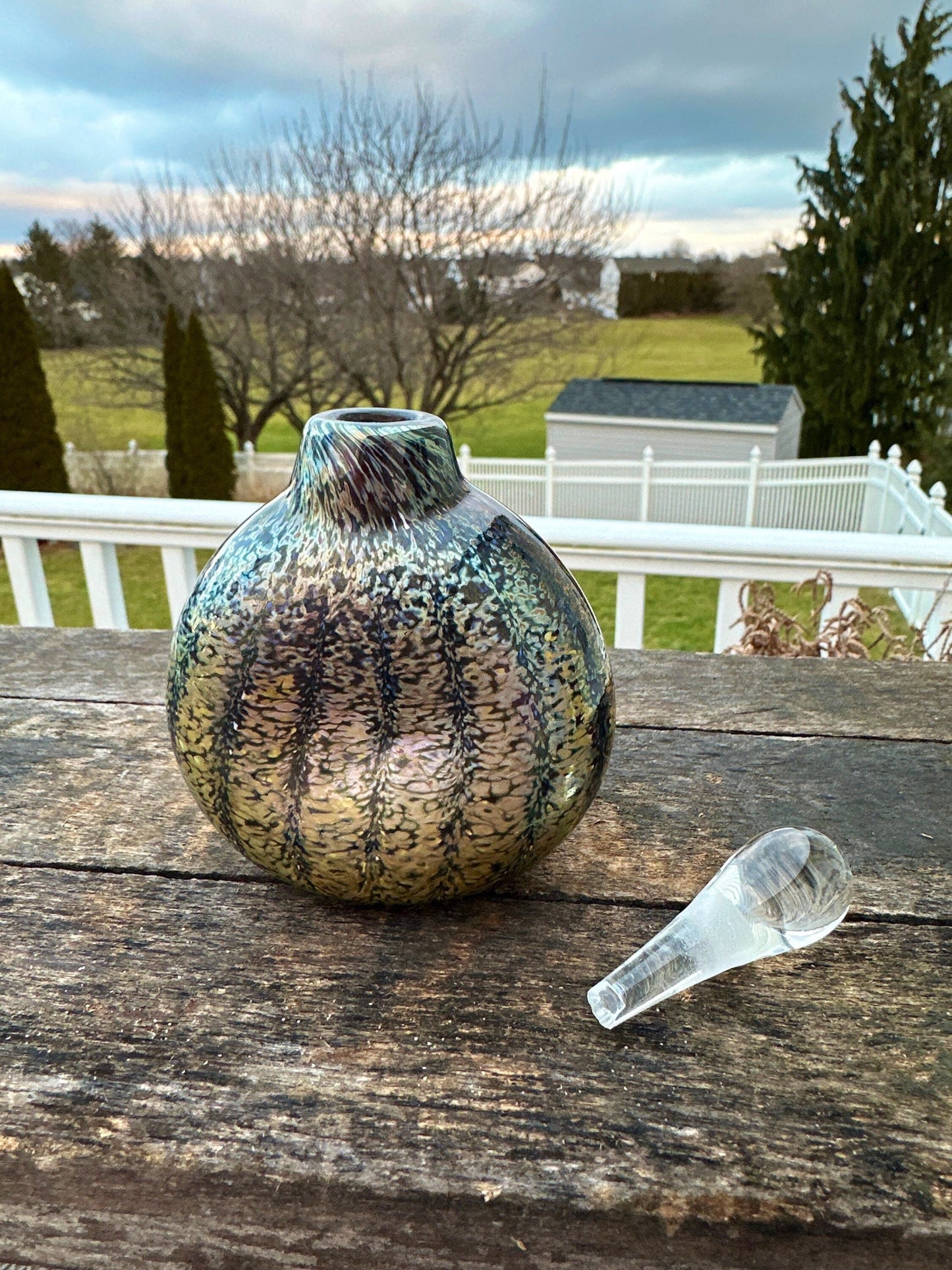 Vintage Fellerman Handblown Iridescent Art Glass Perfume Bottle