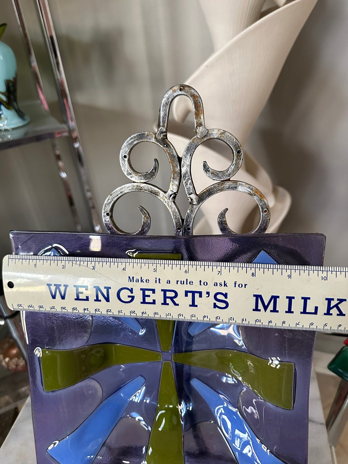 Vintage Higgins Glass Plate: Mid Century Modern Purple Green Sunburst Tray