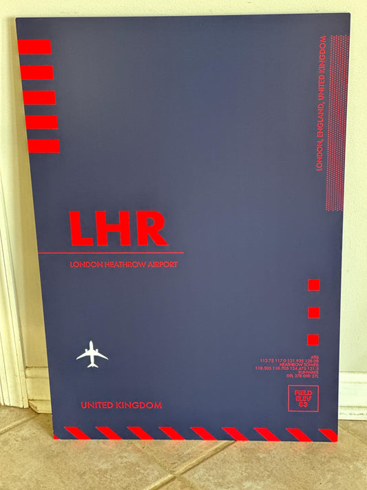London Heathrow Airport Metal Sign: Red & Blue Aviation Wall Art