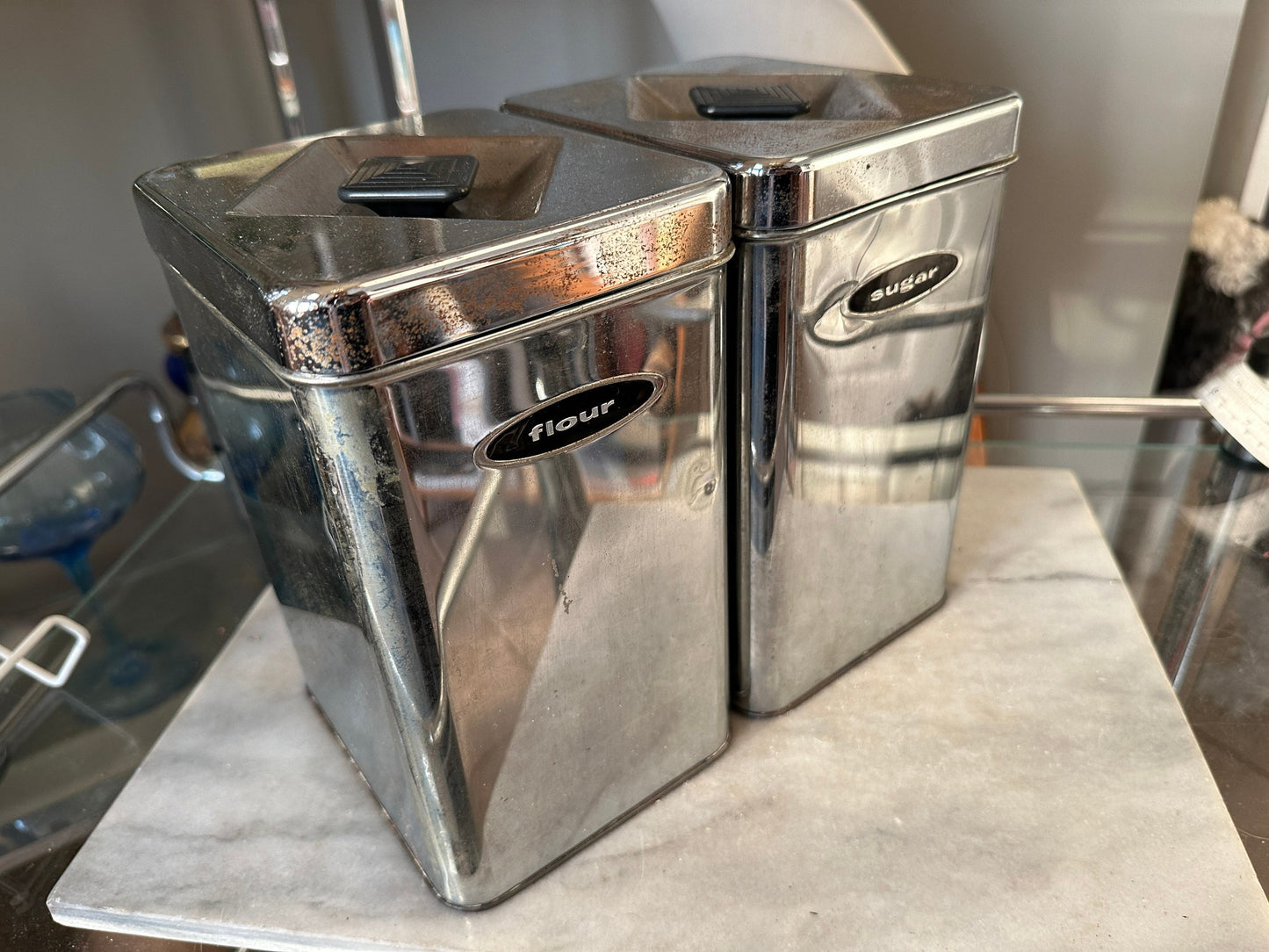 Canette Vintage 50s/60s Chrome Kitchen Sugar & Flour Canister Set (2)
