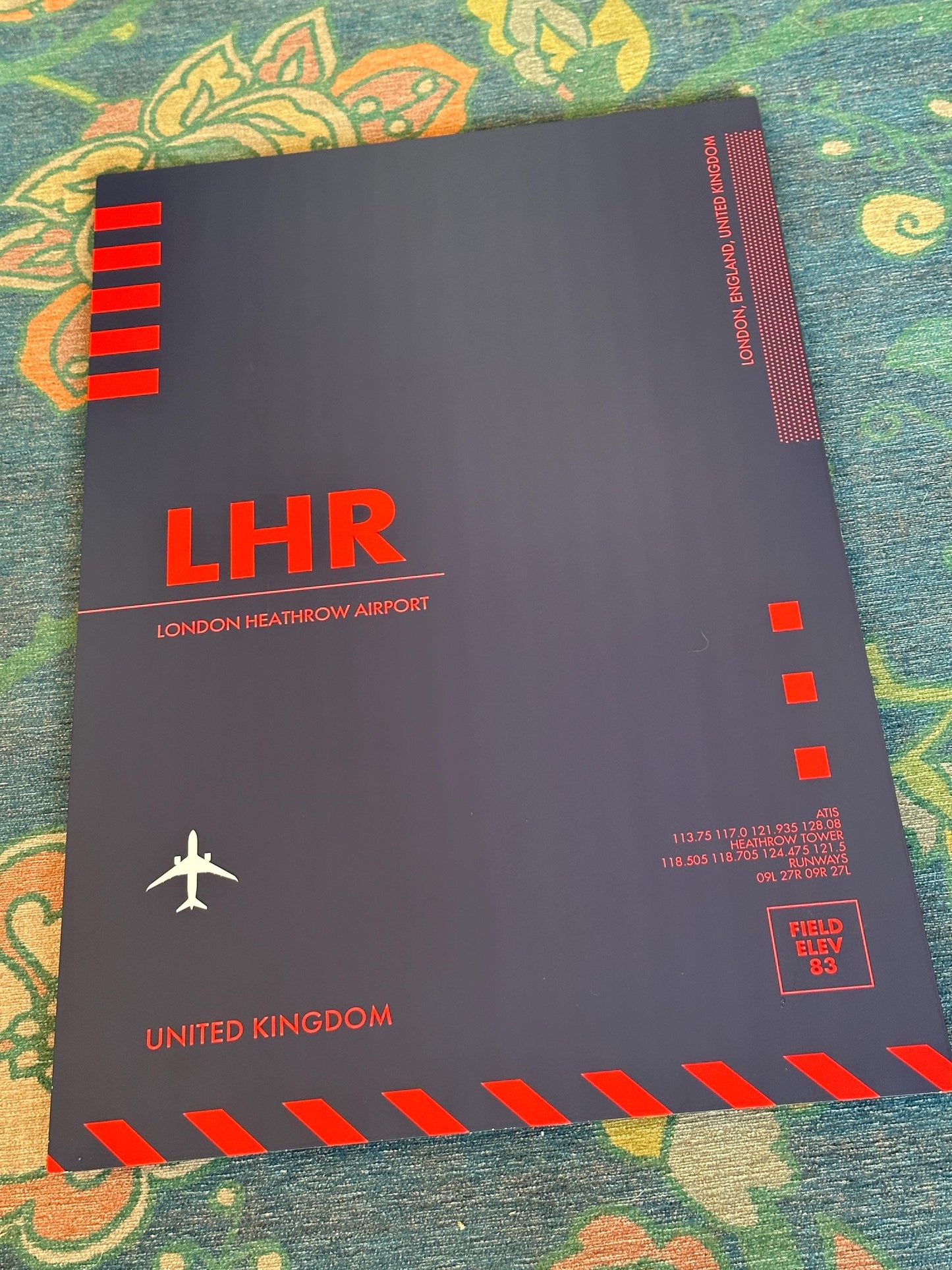 London Heathrow Airport Metal Sign: Red & Blue Aviation Wall Art