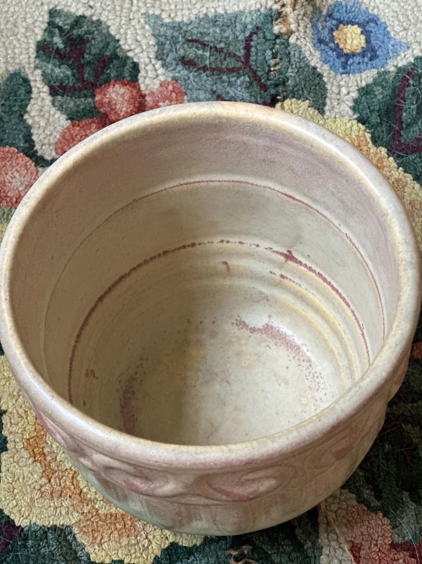 McCoy 6 1/4" Pottery Planter Jardinere Soft Pink Tan Green Early Shield 15 Mark