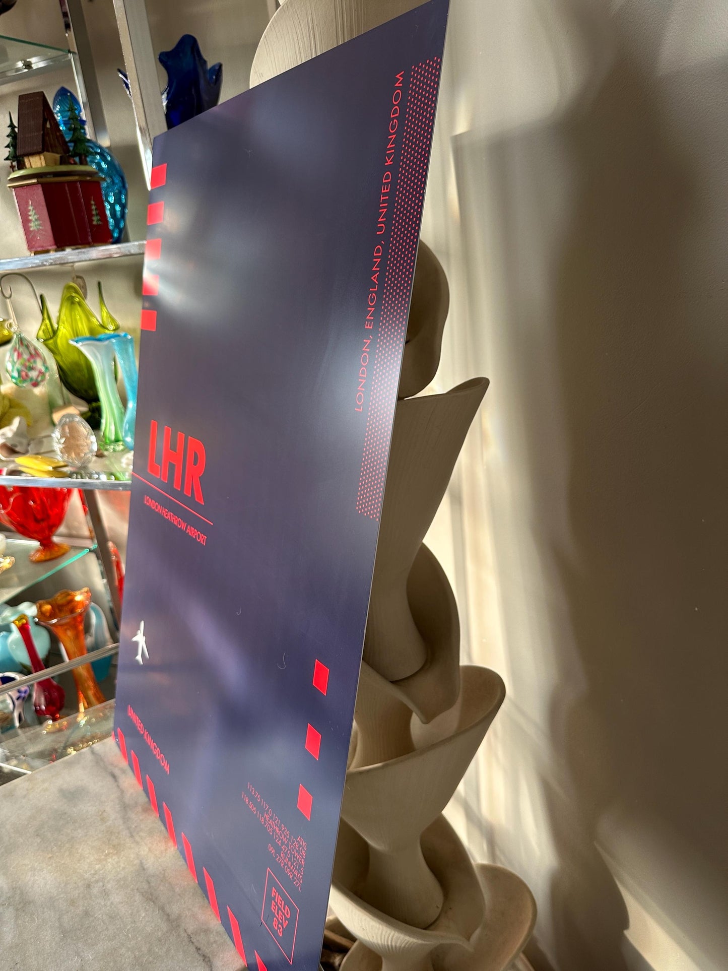 London Heathrow Airport Metal Sign: Red & Blue Aviation Wall Art