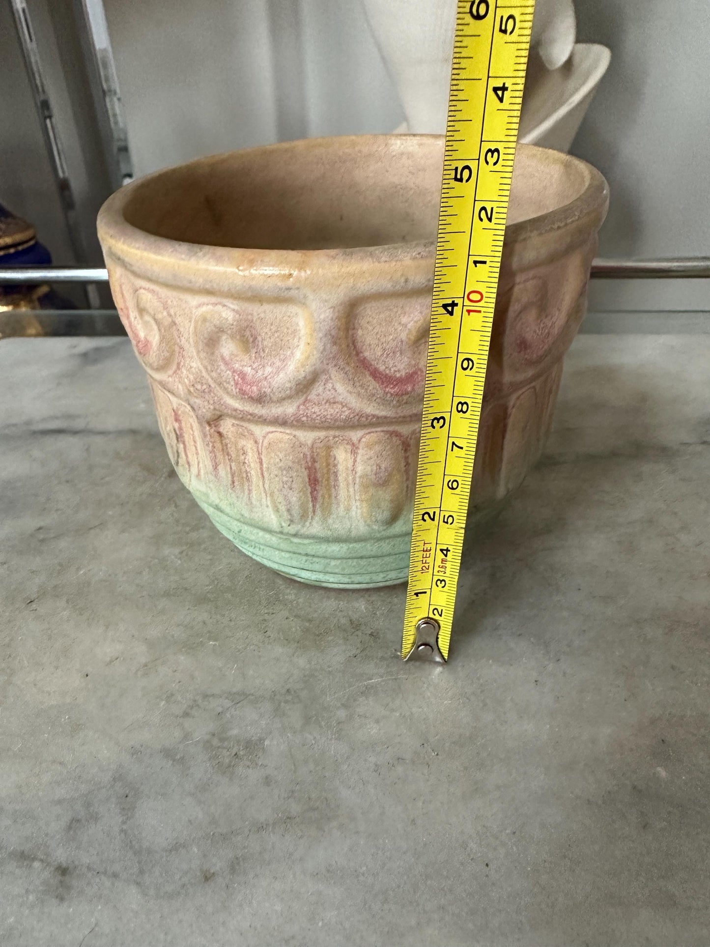 McCoy 6 1/4" Pottery Planter Jardinere Soft Pink Tan Green Early Shield 15 Mark