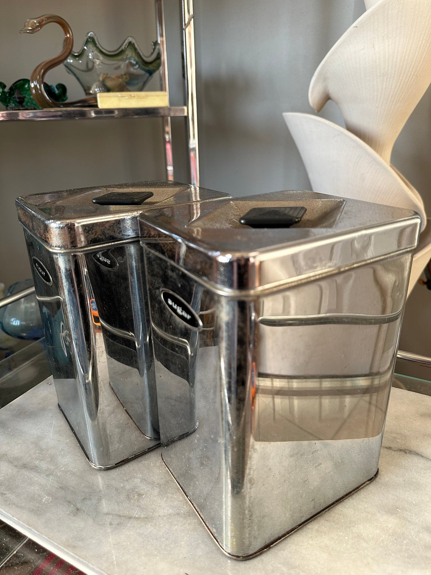Canette Vintage 50s/60s Chrome Kitchen Sugar & Flour Canister Set (2)