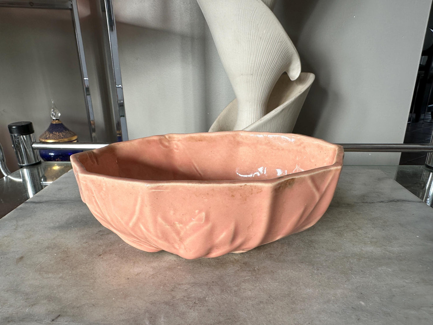 1940s Nelson McCoy Pottery Pink Lily Bud Console Bowl, Collectible Art Pottery, Indoor Planter