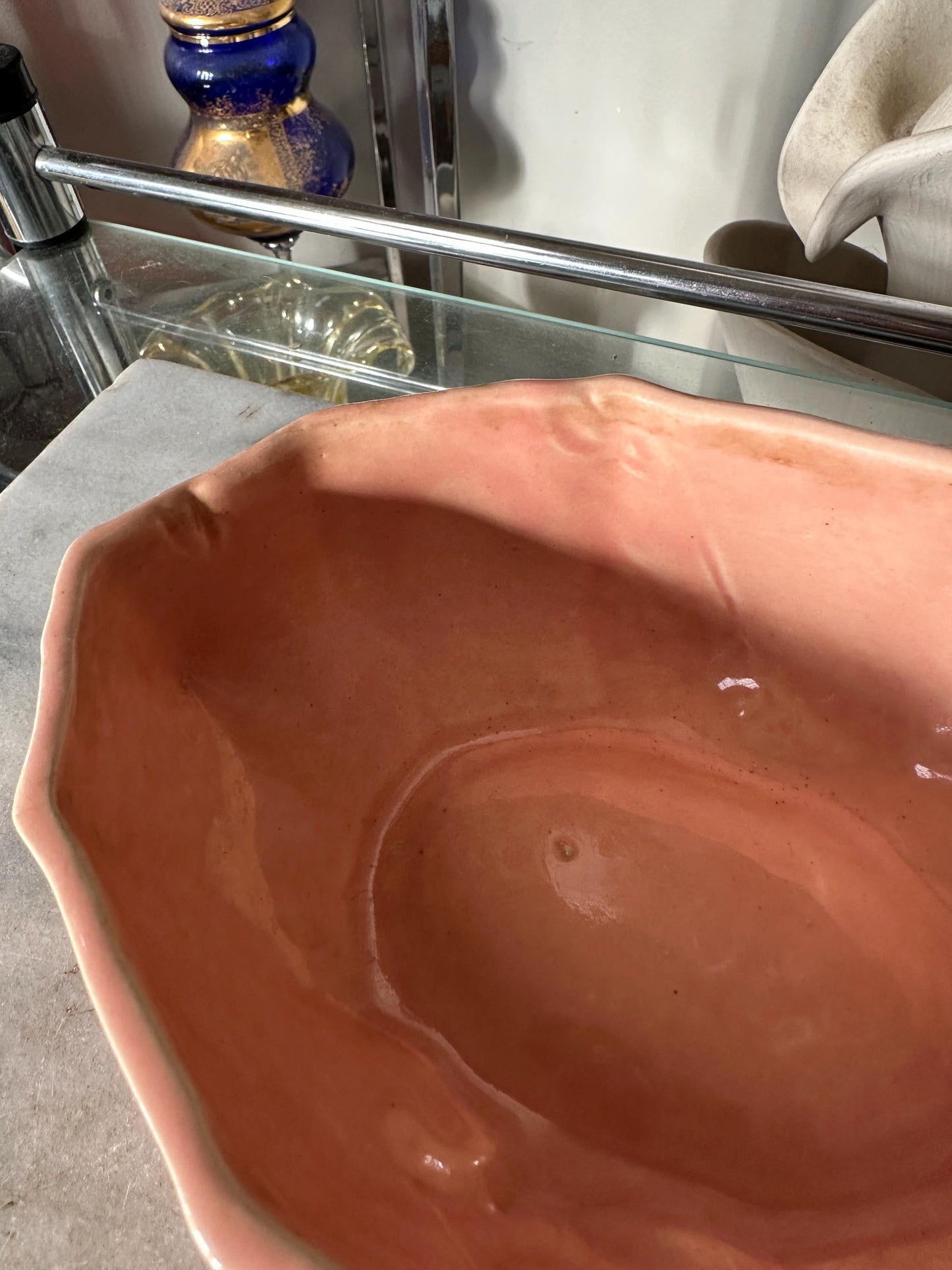 1940s Nelson McCoy Pottery Pink Lily Bud Console Bowl, Collectible Art Pottery, Indoor Planter