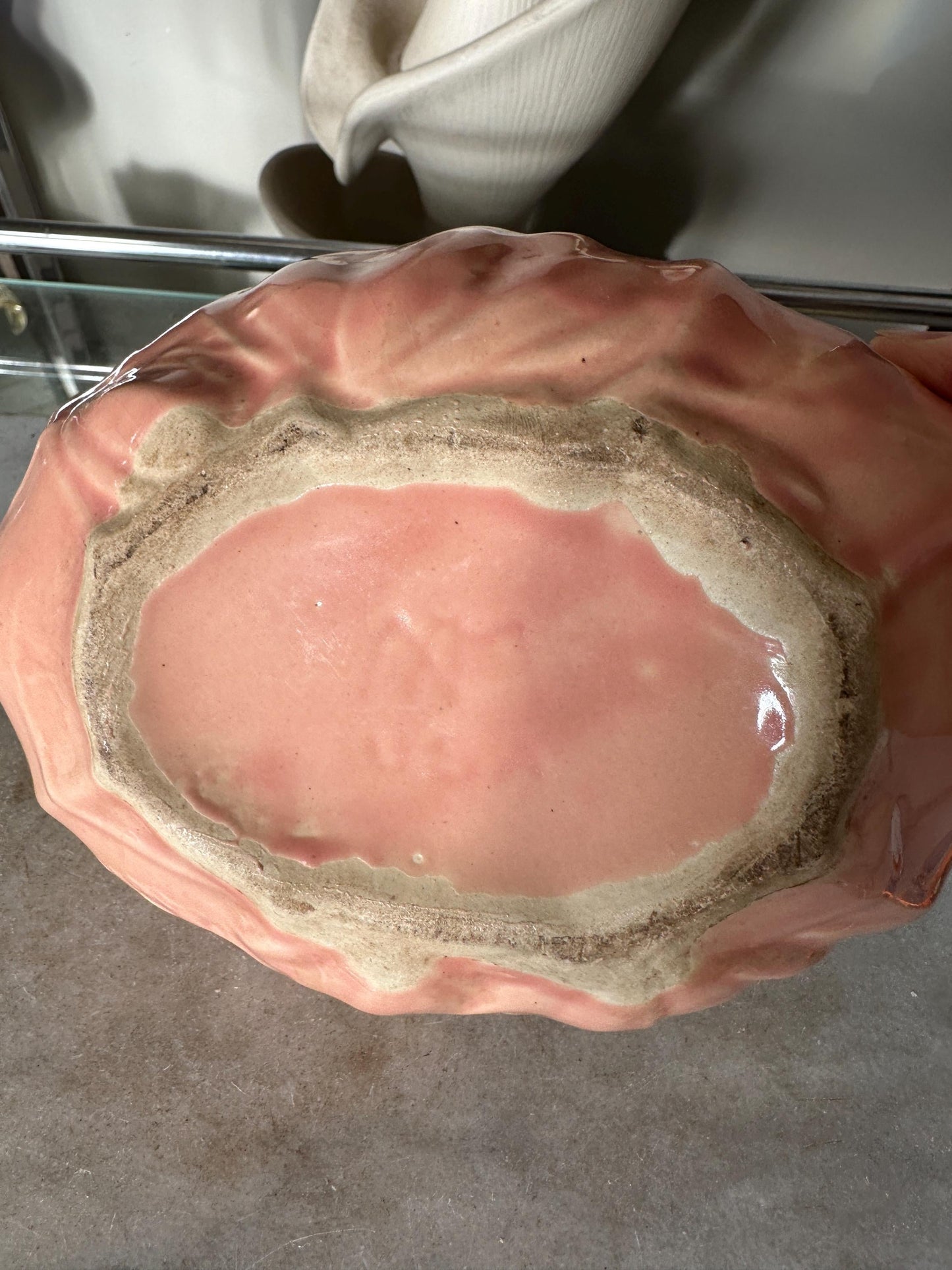 1940s Nelson McCoy Pottery Pink Lily Bud Console Bowl, Collectible Art Pottery, Indoor Planter