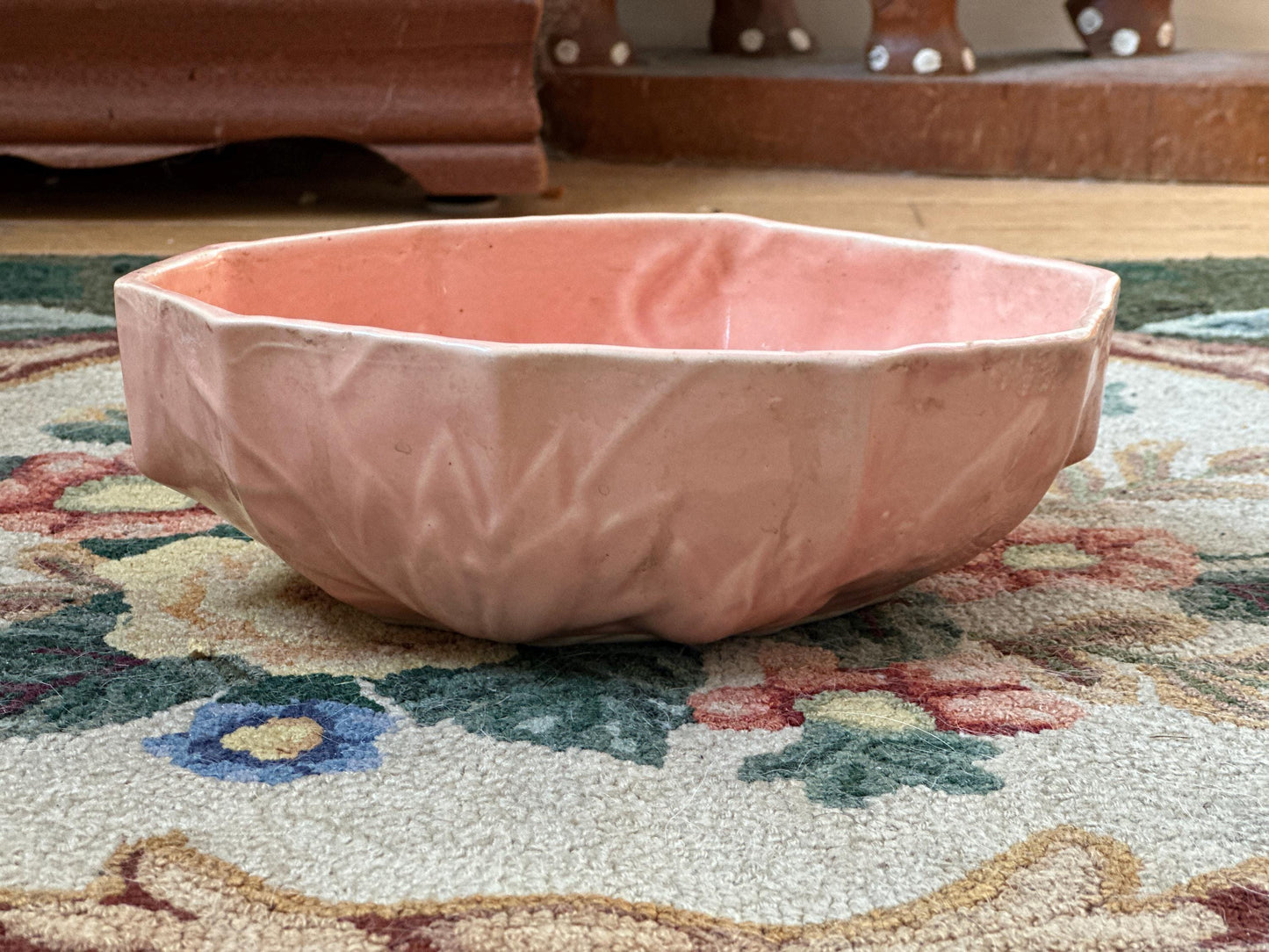 1940s Nelson McCoy Pottery Pink Lily Bud Console Bowl, Collectible Art Pottery, Indoor Planter