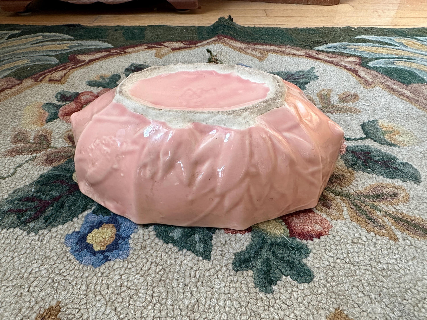 1940s Nelson McCoy Pottery Pink Lily Bud Console Bowl, Collectible Art Pottery, Indoor Planter