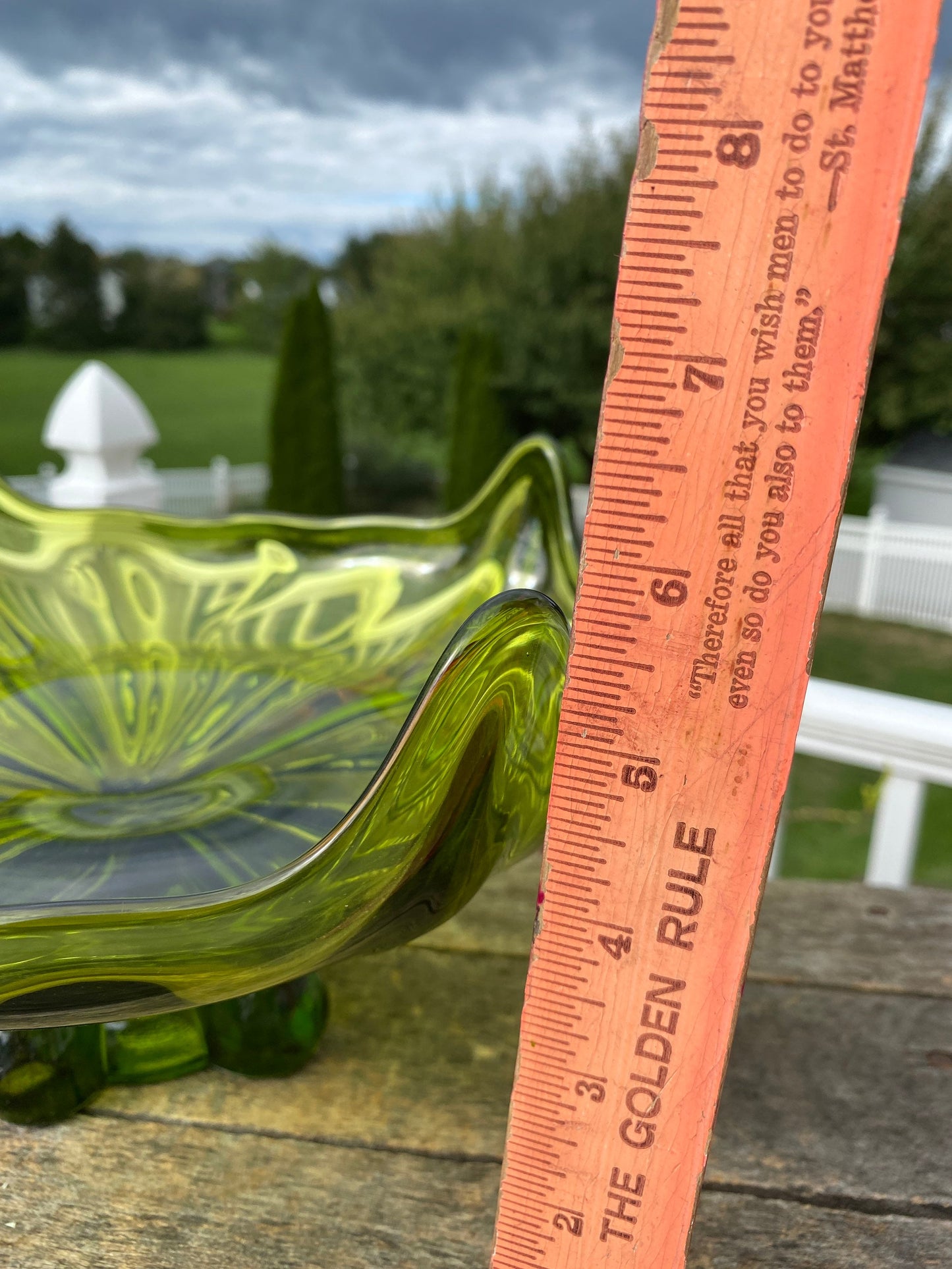 Vintage Viking Glass Co Green Footed Pedistal Centerpiece Compote | Viking “Cat Face” Pedestal Bowl